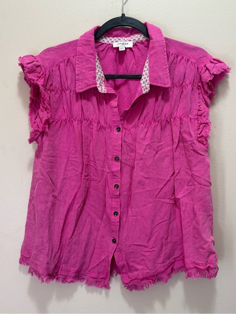 Umgee Hot Pink Ruffle Sleeve Button-Front Blouse
